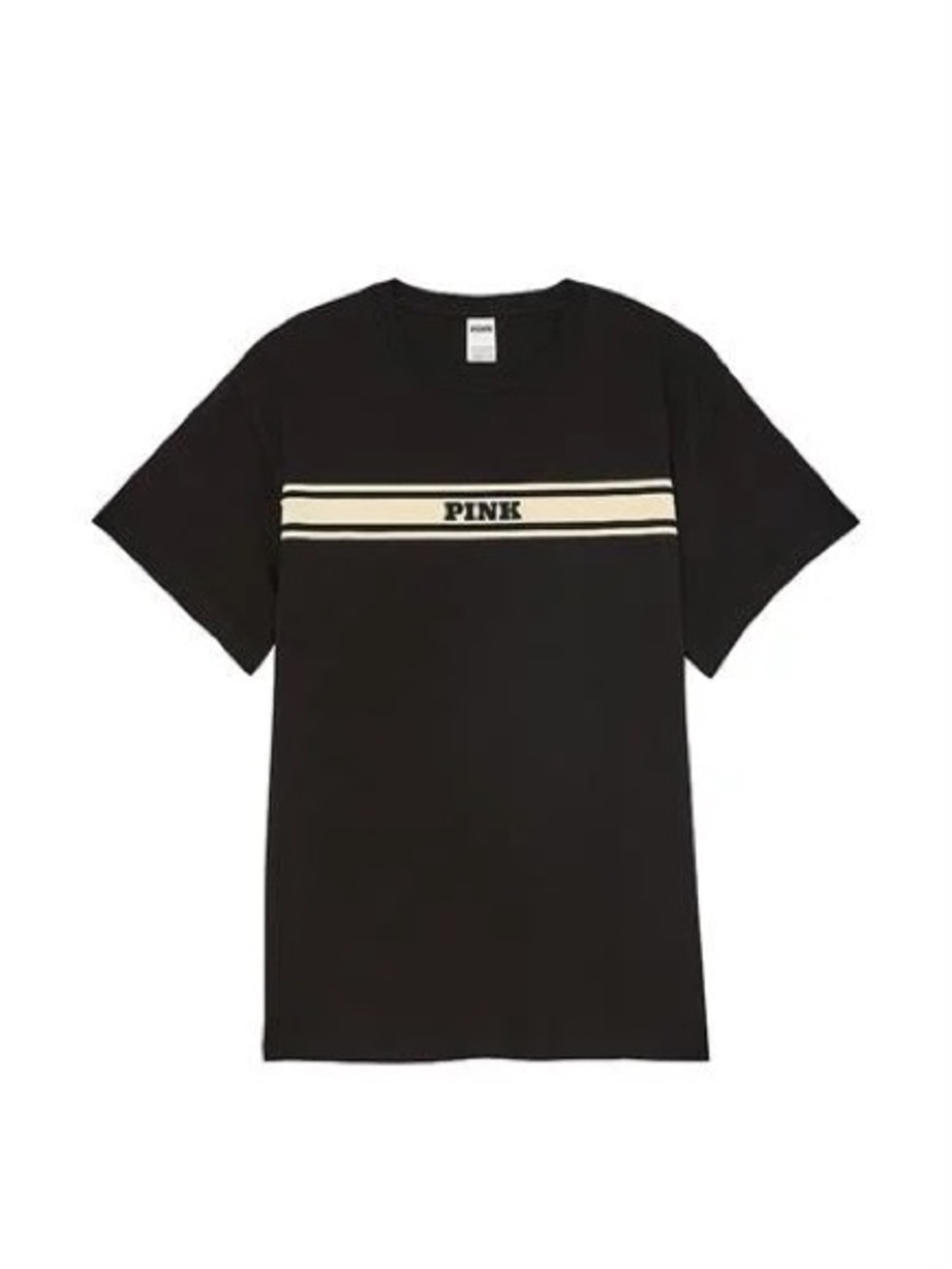 Victoria's Secret PINK Striped Short Sleeve Tee in Black & Cream Size Large